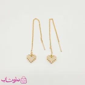 گوشواره بخیه ای YSX قلب طلایی نگین‌دار
