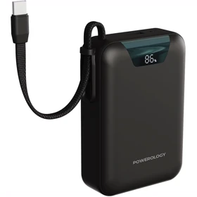 پاوربانک 20000 تایپسی و USB-A توان 22.5 وات پاورولوژی Powerology PPBM102BK با کابل تایپسی متصل و نمایشگر دیجیتالی
