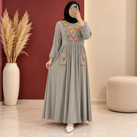 پیراهن گلدوزی سنتی مدل ترنج کد 6088 (خاکستری)