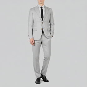 کت و شلوار دو دکمه طوسی روشن راه راه