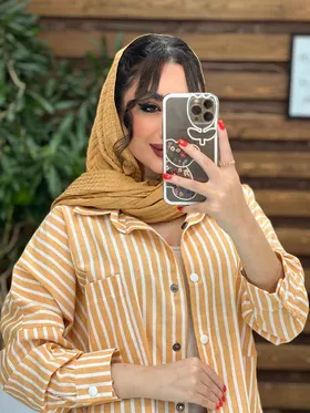 مانتو لینن پشت دکمه راه راه