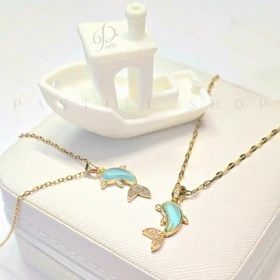 گردنبند دلفین سنگ و نگین استیل همراه باکس