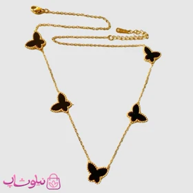 گردنبند دخترانه مدل پروانه های مشکی کد 1991