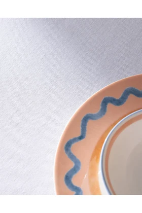 رومیزی دو نفره Madame Coco مدل Fauve پنبه‌پلی‌استر - آبی روشن/نارنجی