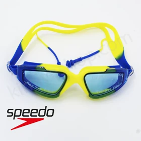 عینک شنا اسپیدو آبی زرد با محافظ UV و لنز ضد بخار