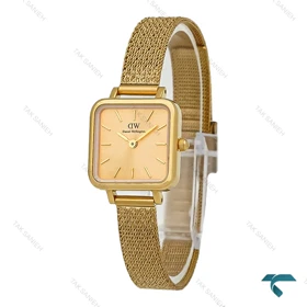ساعت دنیل ولینگتون زنانه مربع طلایی بند حصیری DW-8028-L