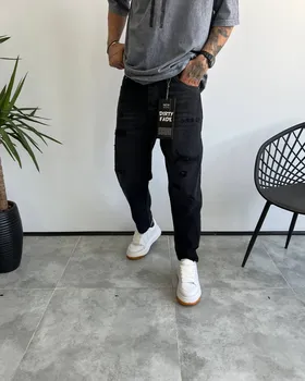 شلوار جین مام استایل دودی مشکی زاپ‌دار DIRTY FADE