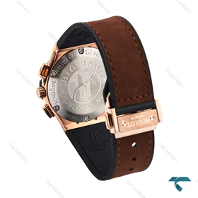 ساعت هابلوت زنانه رزگلد مشکی بند چرم قهوه ای صفحه اسکلتون Hublot-6418-L