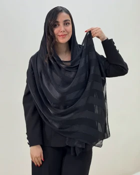 شال ساتن و حریر راه راه نگینی