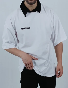 تیشرت آستین کوتاه قواره لش سفید یقه بلایزر