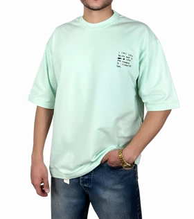 تیشرت آستین کوتاه مردانه سبز پاستلی طرح دار گرافیکی