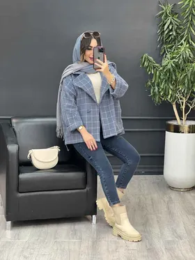 پالتو چهارخونه تک دکمه بغل چاک