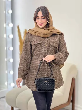 مانتو کمر دار دو جیب پاکتی