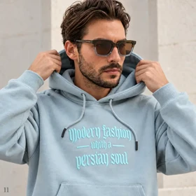 هودی مردانه اورسایز باکسی طرح Modern Fashion آبی روشن پرسیسکا