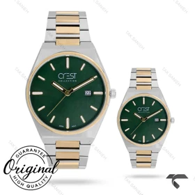 ساعت کرست ست 6287-2 دورنگ طلایی صفحه سبز Crest-11280-S