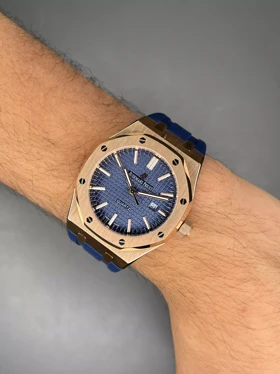 ساعت مچی اودمار پیگه باتری قاب رزگلد صفحه آبی Audemars Piguet