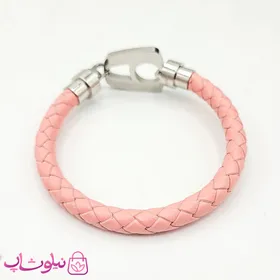 دستبند دخترانه نیمانی چرم و استیل صورتی