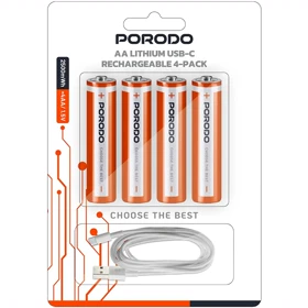 باتری قلمی شارژی پورودو Porodo مدل PDAA25RB بسته 4 عددی لیتیومی