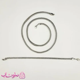 ست گردنبند و دستبند مردانه فرانکو (میرو) استیل نقره ای کد 750