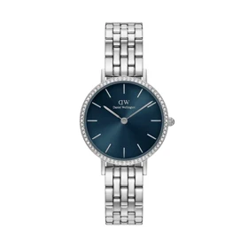 ساعت DW زنانه فلزی گرد استیل صفحه سرمه ای نگین‌دار DW-5417-L