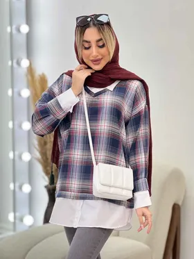 مانتو چهارخونه جلو بسته ترکیبی
