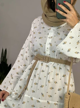 پیراهن مانتویی کاج همراه با کمربند