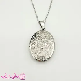 گردنبند لاکت بیضی طرح گل نقره ای