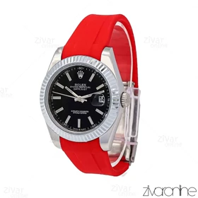 ساعت رولکس دیت جاست مردانه بند قرمز صفحه مشکی 106612