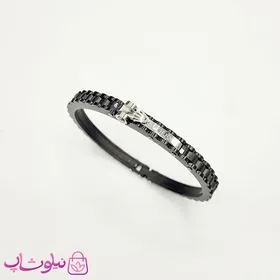 دستبند بنگل مردانه مدل رولکس مشکی نقره ای
