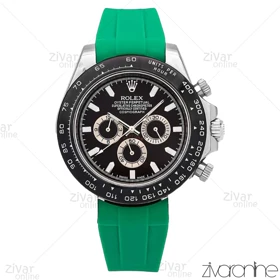 ساعت رولکس دیتونا مردانه سه موتوره صفحه مشکی بند رابر سبز 106603