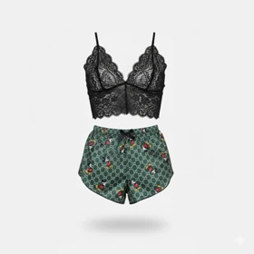 ست نیمتنه گیپور و شلوارک طرح میکی ماوس 057