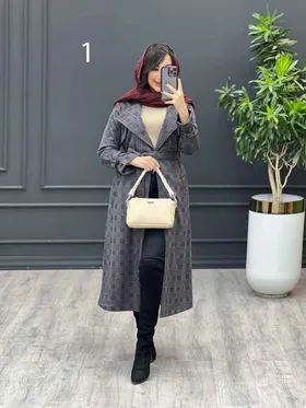 پالتو چهارخونه بلند آستین سگک