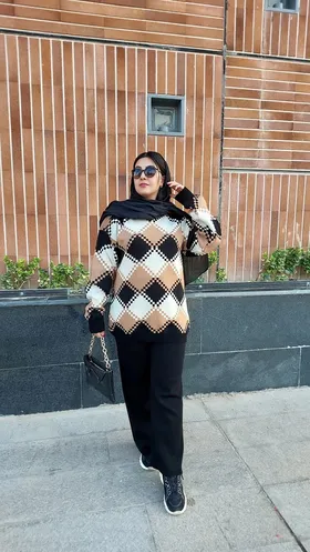 ست پلیور و شلوار چهارخانه زنانه ترک طرح مهرسا