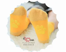 جوراب بچه گانه نیمه حوله ای خرسی زرد