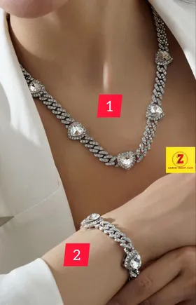 ست گردنبند و دستبند نگین‌دار مجلسی زنانه