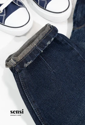 شلوار جین مام ابی تیره پشت کش کد1000909