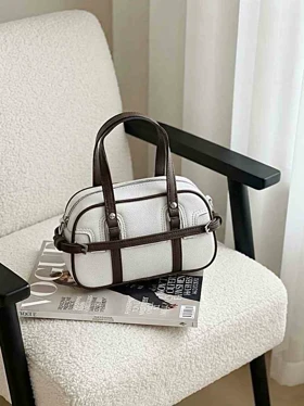 کیف مدل صندوقی رنگ سفید قهوه ای