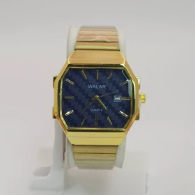 ساعت مچی مردانه والار Walar بند کرکره ای با قفل ریلی (طلائی صفحه آبی)