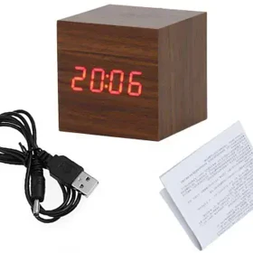 ساعت رومیزی دیجیتال وودن کلاک Wooden Clock مکعبی