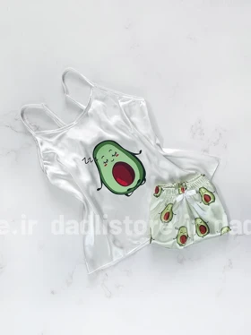 لباس خواب تاپ و شورتک ساتن طرح آووکادو