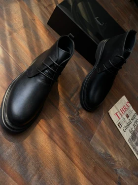 نیم بوت چرم طبیعی سه بند مشکی sho158