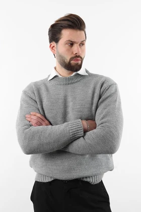 ژاکت بافتنی مردانه یقه کروی خاکستری E7402