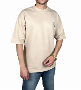 تیشرت آستین کوتاه مردانه کرمی طرح دار گرافیکی