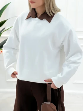 بلوز دورس یقه گرد ساده زنانه سفید