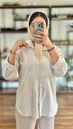 شومیز لینن لمه‌دار