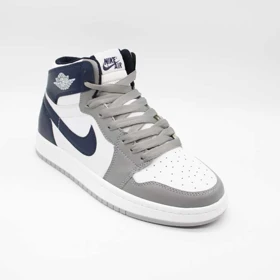 کتانی جردن 1 ساق‌دار سفید سرمه ای کد 6624