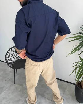 پیراهن کنفی دوجیب رنگ سرمه ای