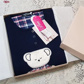 ست بلوز و شلوار زنانه تدی نخ پنبه سرمه ای لین کد 5196-151