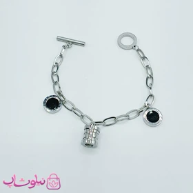 دستبند دخترانه آویز دار نقره ای مشکی بولگاری استیل کد 1886