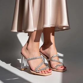 صندل پاشنه‌دار نگینی کرم کد 2647